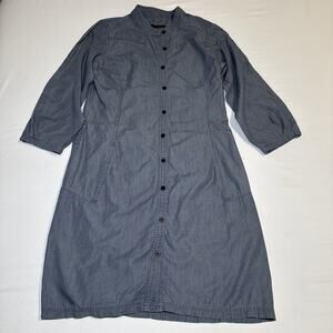 Nau Womens Shirt Dress Size 8 Chambray Cotton Tencel Blend Blue Button Front EUC